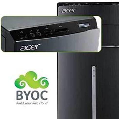 Close-up of the top front panel of the Acer Aspire ATC-605-UB11 Desktop PC, showing ports and card reader