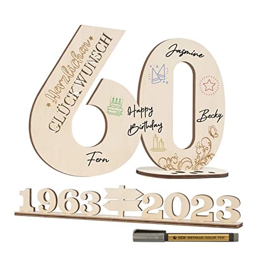 VINFUTUR Libro Firmas 60 Cumpleaños Madera Libro de Visitas Regalo Original 60 Cumpleaños Madera Tarjetas Felicitación Adornos Mesa Escritorio Casa