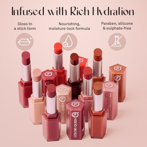 Image of Colors Queen Gloss Stick | Lightweight & Non-Sticky Lip Gloss | Smooth 8 Hrs Hydrating Formula | High Shine Lipstick for Women Enriched with Shea Butter, Vitamin E & Squalane (07 - Donut, 3.6g)