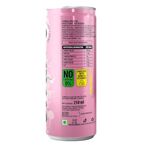 Image of Rio Pink Guava Fruit Drink Can | Soft Drink | Exotic Fruit Juice + Fizz | Rich In Vitamin C and Honey | Pack of 24 | 250 ml