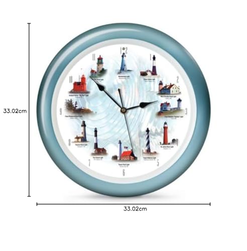 Mark Feldstein & Associates Lighthouse Collection Maritime Nautical and Ocean Sounds Wall Clock, 13", Blue, 12 Sounds on The Hour - Image 2