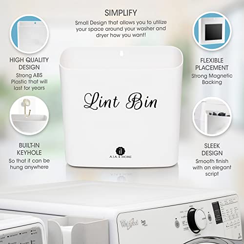 A.J.A. & MORE Magnetic Lint Bin for Laundry Room | Bathroom Trash Can | Lint Garbage Can with Magnetic Strip | Wastebasket for Wall, Inside a Cabinet, on Washer/Dryer or Laundry Room Door (Off-White)