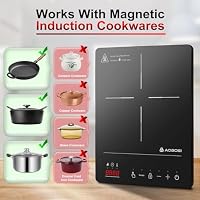 Aobosi Induktionskochfeld 1 Platte,Induktionskochplatte mit Booster-Funktion, 20 Leistungsstufen und Temperaturstufen,Kompakte Größe,2000W Tragbares Induktionskochfeld,10H-Timer,Schwarz – Ansicht 9
