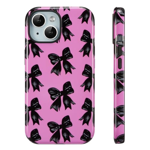 Coque iPhone 15 durable et antichoc rouge avec design nœud noir