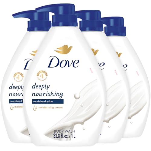 Dove Body Wash, Deeply Nourishing, Value Size 4-Pack – Moisturizing Shower Soap Liquid for Softer, Smoother Skin, 33.8 Oz Ea