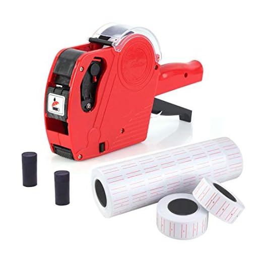 Maquina para poner lote y fecha de caducidad 5 JZK® Etiquetadora pistola de precios 1 línea 8 caracteres precios al por menor kit de la pistola de etiquetas con 10 rollos de etiqueta y 2 cartuchos de tinta, rojo