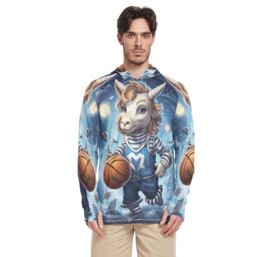 T-Shirt Licorne Homme Manches Longues Contre les Coups de Soleil en Pêche et Running