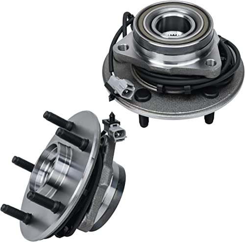 Image of Detroit Axle - 4WD Front Wheel Bearing Hubs Brake Kit for 2000-2001 Dodge Ram 1500 [4-Wheel ABS] Drilled & Slotted Brake Rotors Ceramic Brakes Pads Wheel Bearing Hubs Assembly Replacement