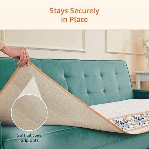 Image of Amazon Basics Jacquard Sofa Cover for Three Seater, Smooth Plain Weave, Non-Slip Sofa Pad, 70x180 cm, Soft Silicone Grip Dots, 100% Polyester, Machine Washable - Grey