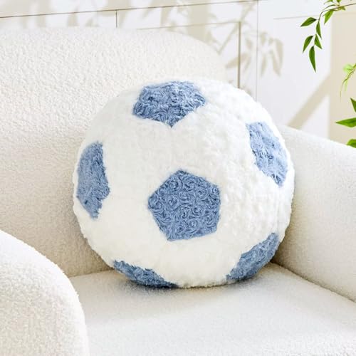 NHSEKF Soccer Throw Pillow Dusty Blue Round Football Ball Pillow Soccer Plush Pillows Aesthetic Home Decor Soccer Ball Decorative Pillow Soft Soccer Ball for Bed Couth