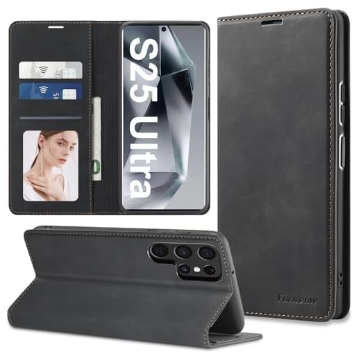 Qissy Capa de couro flip para Samsung Galaxy S25 Ultra com proteção de dobradiça, capa carteira magnética fina [porta-cartão], proteção total à prova de choque para Samsung S25 Ultra (preta)