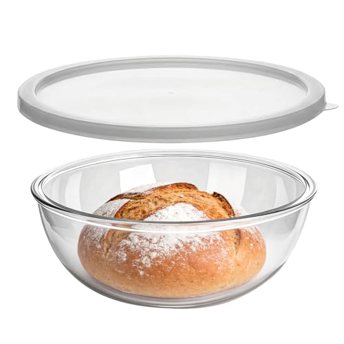 Tazón Grande de Vidrio KEUYE para Hacer Pan con Tapa 4.7 Qt