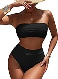 Pink Queen Women's Removable Strap Pad High Waist Bikini Set Swimsuit Black L