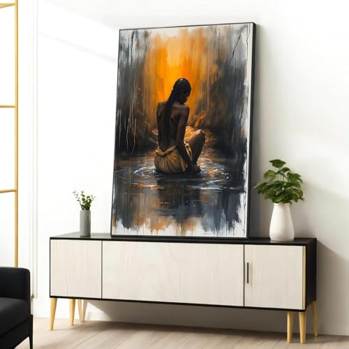 Peinture femme africaine sur toile 70x100cm pour decoration interieure moderne sans cadre