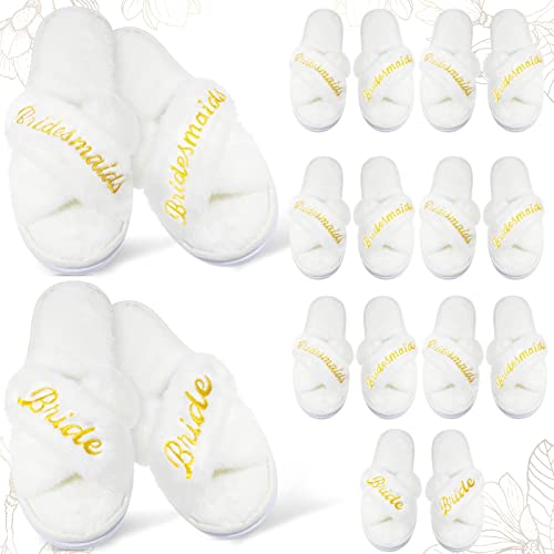 Image of JenPen 7 Pairs Bridesmaids Slippers Women's Cross Band Fuzzy Bachelorette Party Slippers for Wedding Bridal Party