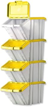 Container Bin 50L 30kg Load W390xD630xH340mm White and Yellow Lid Ref 052106/4 [Pack of 4]
