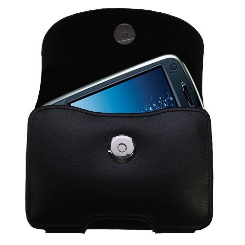 Belt Mounted Leather Case Custom Designed for the O2 XDA Flame - Black Color with Removable Clip by Gomadic