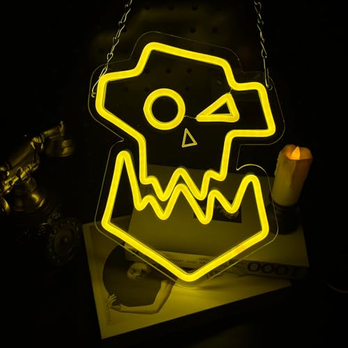 Image of War-Ork LED Neon Sign - Waaaaagh Gaming Room Decor for Men, USB Powered Yellow Skin Orc Neon Light for Bedroom Man Cave Wall Decoration, 17x13 Inch