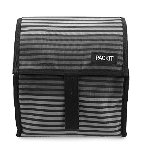 Packit Freezable Lunch Bag With Zip Closure, Gray Stripe 8-Inch #TOP1