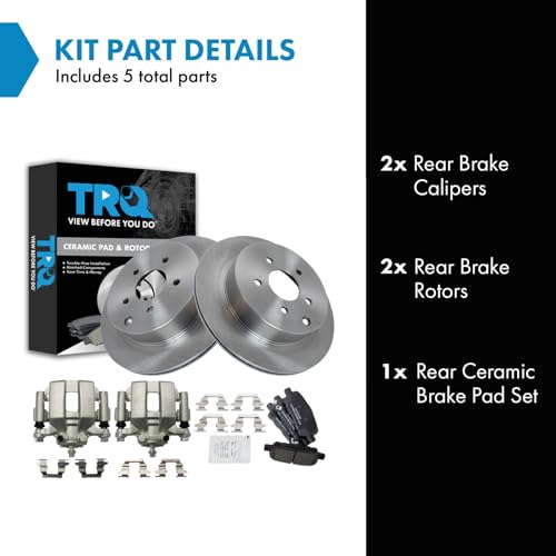 Image of TRQ Rear Brake Pad and Rotor Set Ceramic Rotors Calipers Compatible with 2003-2007 Nissan Murano 2004-2009 Quest