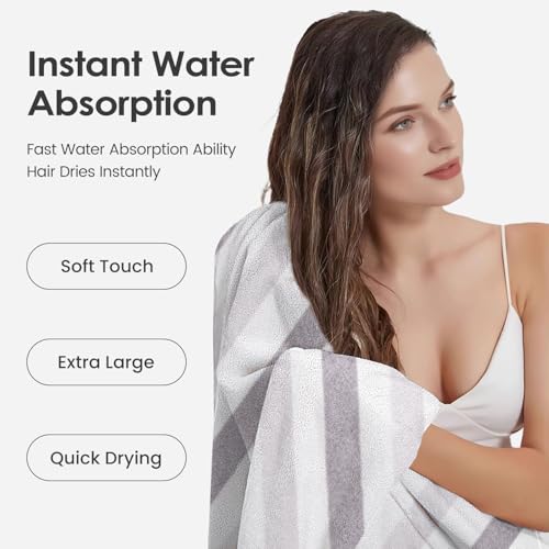 Image of JML Microfiber Bath Towels, 30 inch x 60 inch, Cabana Stripe Grey, Set of 2 | Hanging Loop,Large, Soft, Super Absorbent, Fast Drying, Perfect for Hair Wrap, Sport, Fitness, Yoga