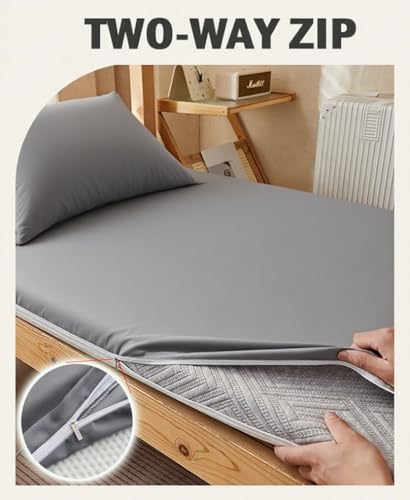 Funda de futón gris de 150x200 cm lavable a máquina para protector de colchón japonés ajustable 4