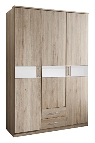 Wimex Kleiderschrank/ Drehtürenschrank Potsdam, (B/H/T) 135 x 197 x 58 cm, San Remo-Eiche/ Absetzung Glas Weiß