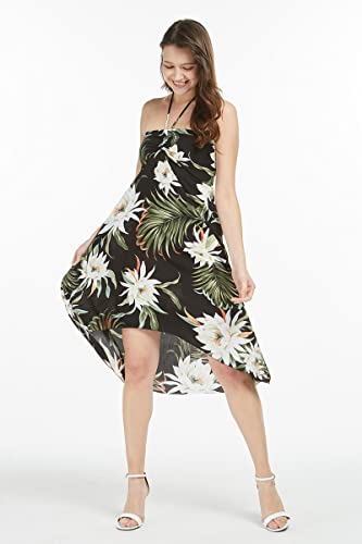 Image of Family Matching Hawaiian Clothes, Wispy Cereus Black | Lightweight 100% rayon • Family matching outfits • Tropical floral print • Beach vacations • Luaus • Cruises • Family photos