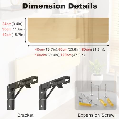 Wall-Mounted Folding Table Space-Saving Drop-Leaf Desk Floating Workstation for PTFCll Areas Versatile Home Office Dining Room Kitchen & Laundry Use (Walnut 40 * 24cm)