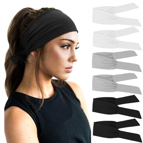 Image of DRESHOW 6 PCS Adjustable Headbands for Women Knotted Headbands Elastic Non-Slip Fashion Hair Bands for Workout Sports Running Yoga