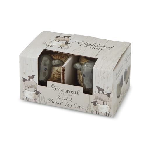 Cooksmart Highland Sheep Eierbecher Set mit 2 Stück, Britisches Design, Steingut, rustikaler Schaf- und Naturdruck, Frühstücksgeschirr im Bauernhaus-Stil, langlebiges und dekoratives Küchenzubehör – Bild 3