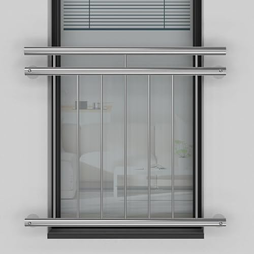 Edelstahl V2A Französischer Balkon Außenbefestigung System 128 x 90 cm, ohne Montageset