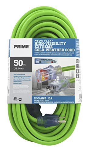 Prime Wire & Cable Ns512830 Neon Flex 12/3 Sjtw High-Visibility Extreme Cold Weather Outdoor Extension Cord, 50 Feet, L, Green #TOP1