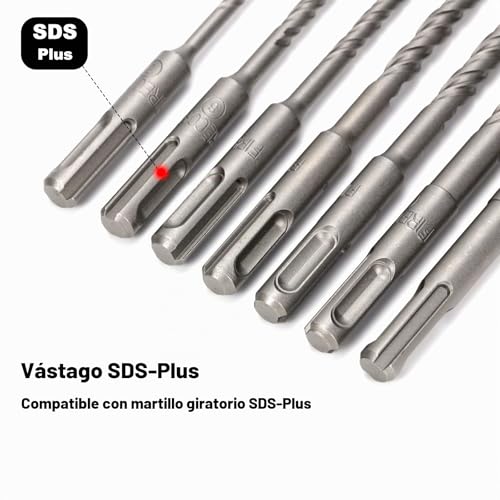 Miniatura 5 de Firecore Juego De Brocas Sds Plus, Broca De Hormigón,7 Pcs 5,6,6,8,8,10,12 Mm ,Drill Bit De Martillo Eléctrico Para Perforación Hormigón, Cerámica, Metal Y Piedra