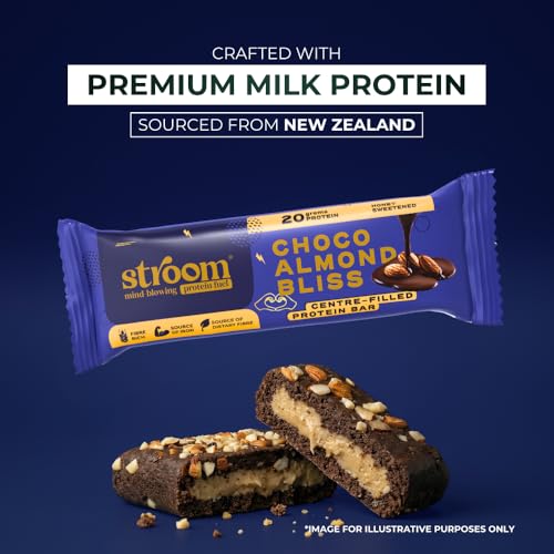 Image of STROOM Protein Bar Pack | Choco Almond Bliss | 20g Protein Bar | 5 Bars | Asia's first center filled Protein bar without sugar, gluten free, source of iron & calcium, natural antioxidants, 63g each.