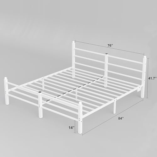 CollaredEagle King Bed Frame with Charging Station and LED Lights, Metal Platform Bed Frame with Non-Slip Mattress Gaskets, No Box Spring Needed, Easy Assembly White