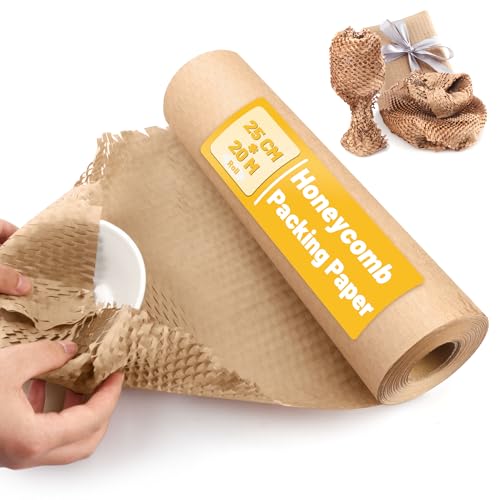 Wabenpapier Rolle 25cmx20m Verpackungsmaterial 80g/m Seidenpapier Papierrolle Verpackungsrolle für Versand und Umzüge Zerbrechliche GegenständeLuftpolsterfolie Alternative