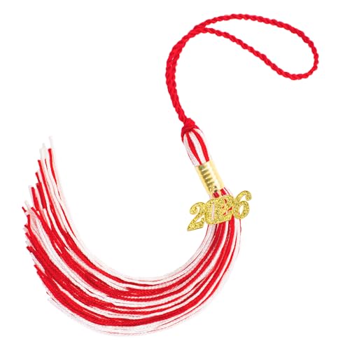 2026 Tassel Graduation, Red and White Graduation Tassel, 2026 Graduations Cap Tassels, Gradutate Cap Tassels with 2026 Year Gold Charms for Grad Cap Hat Ceremonies Memorial Graduations Decorations