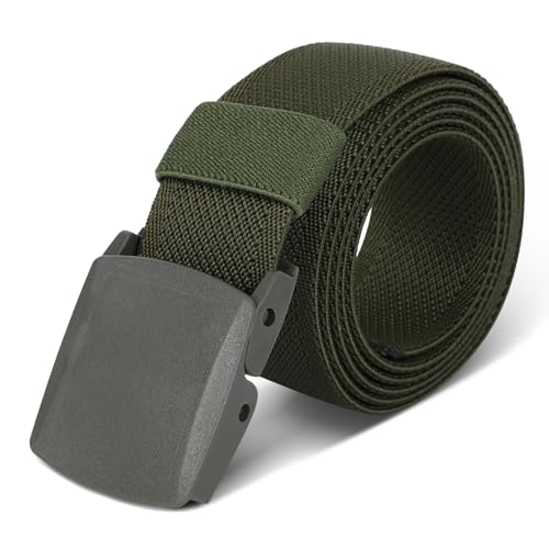 AiQInu Elastischer Arbeitsgürtel Herren, Verstellbarer Nylon Outdoor Gürtel Herren, Metallschnalle Gürtel Ohne Löcher, Schneller Pass durch die Flughafensicherheit