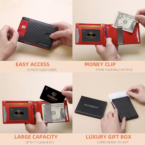 RUNBOX Wallet for Men RFID Blocking 11 Card Holder Minimalist Small Leather Bifold Men's Front Pocket Wallet Gift Box - Image 3