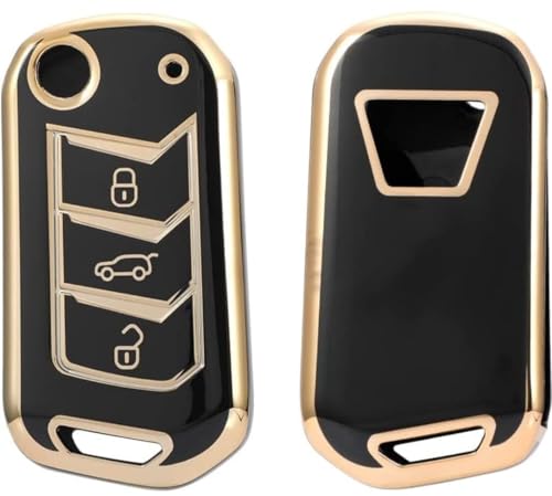 Image of TPU Car Key Cover Black & Golden Compatible for Mahindra Scorpio, Bolero, XUV700, XUV300, Thar, TUV300 Plus, XUV400 (Mahindra, 3 Button Flip Key New)