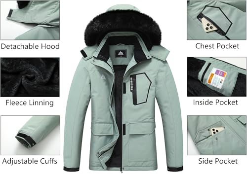 Image of MOERDENG Women's Ski Jacket Waterproof Warm Winter Coat Hooded Snowboarding Jacket Versatile for Hiking & Winter Activities