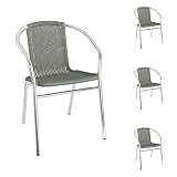 Mojawo Qualität 4 Stück Aluminium/Polyrattan Bistrostuhl stapelbar Stapelstuhl Campingstuhl Gartenstuhl Balkonmöbel Gartensitzmöbel Silber/Grau