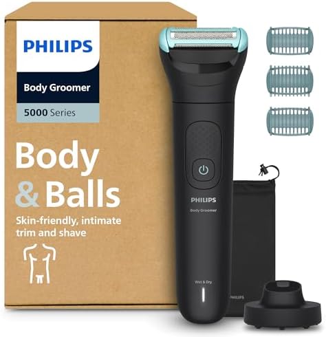 Philips Bodygroom Series 5000 – Trimmer für Männer mit Rasiersystem mit Dreifachschutz, auch zur Nutzung im Intimbereich, 100% duschfest, 100 Min. Laufzeit, Modell BG5485/30