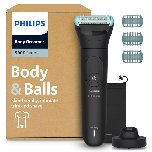Philips Bodygroom Series 5000 – Trimmer für Männer mit Rasiersystem mit Dreifachschutz, auch zur Nutzung im Intimbereich, 100% duschfest, 100 Min. Laufzeit, Modell BG5485/30