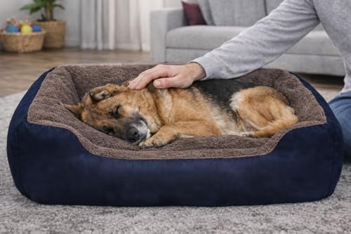 Image of SITSNOOZE Premium Orthopedic Dog Bed XL for Large Dogs 20 to 30 kg Washable Reversible Cushion Sofa for Boxer, Rottweiler and Doberman Breeds (Brown and Blue, XL)