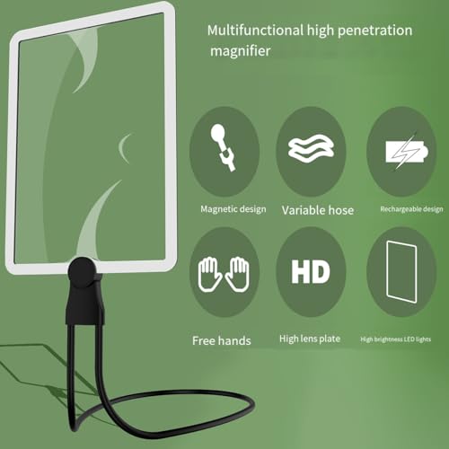 Lizusidtsy Black 1.8X Rechargeable Hands Free Magnifying Glass with Light, Gooseneck HD Magnifier for Neck Wear Repair Low Eyesight