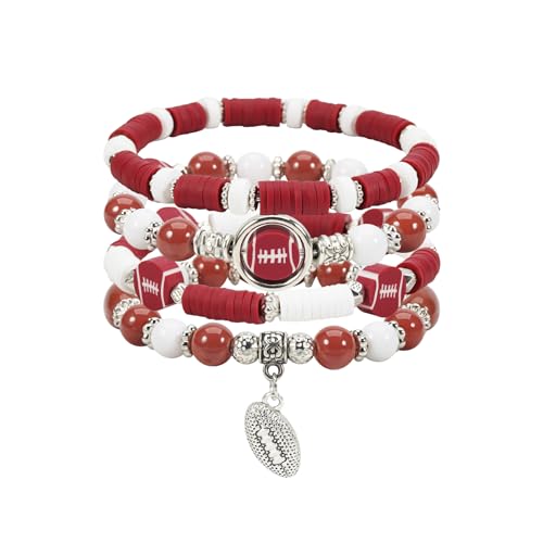 Jocbean Football Beaded Stack Bracelets Sports Game Day Accessories for Women