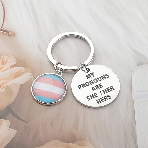 CENWA Transgender Pride Flag Gift Trans Flag Transgender Gift My Pronouns are She Her Hers Keychain4