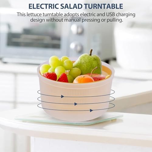 Electric Salad Spinner, 3L Large Capacity Fruit Vegetable Spinner with Anti-Slip Base, Double-Layer Design and One-Touch Operation for Home Kitchen Washing Drying Leafy Vegetables Fruits